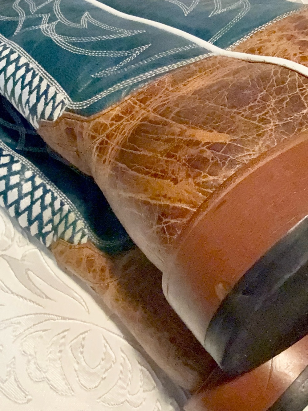HP Teal Blue and Brown Western Cowboy Boots - Picture 2 of 11